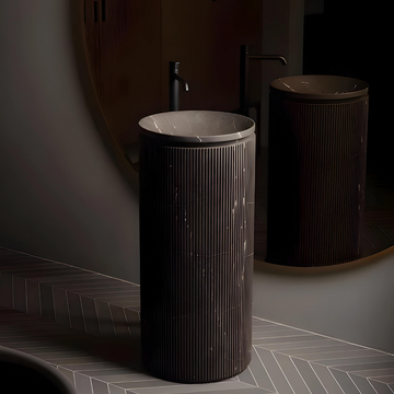 RENOIR / Round Freestanding Pietra Grey Marble Basin