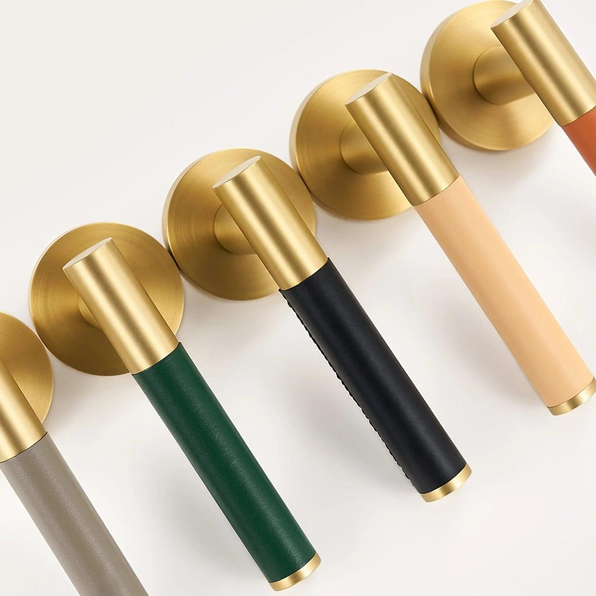 AMINTA / SOLID BRASS & LEATHER / DOOR HANDLES - Handle Shop Couture 