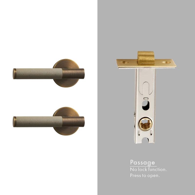AMINTA / SOLID BRASS & LEATHER / DOOR HANDLES - Handle Shop Couture 