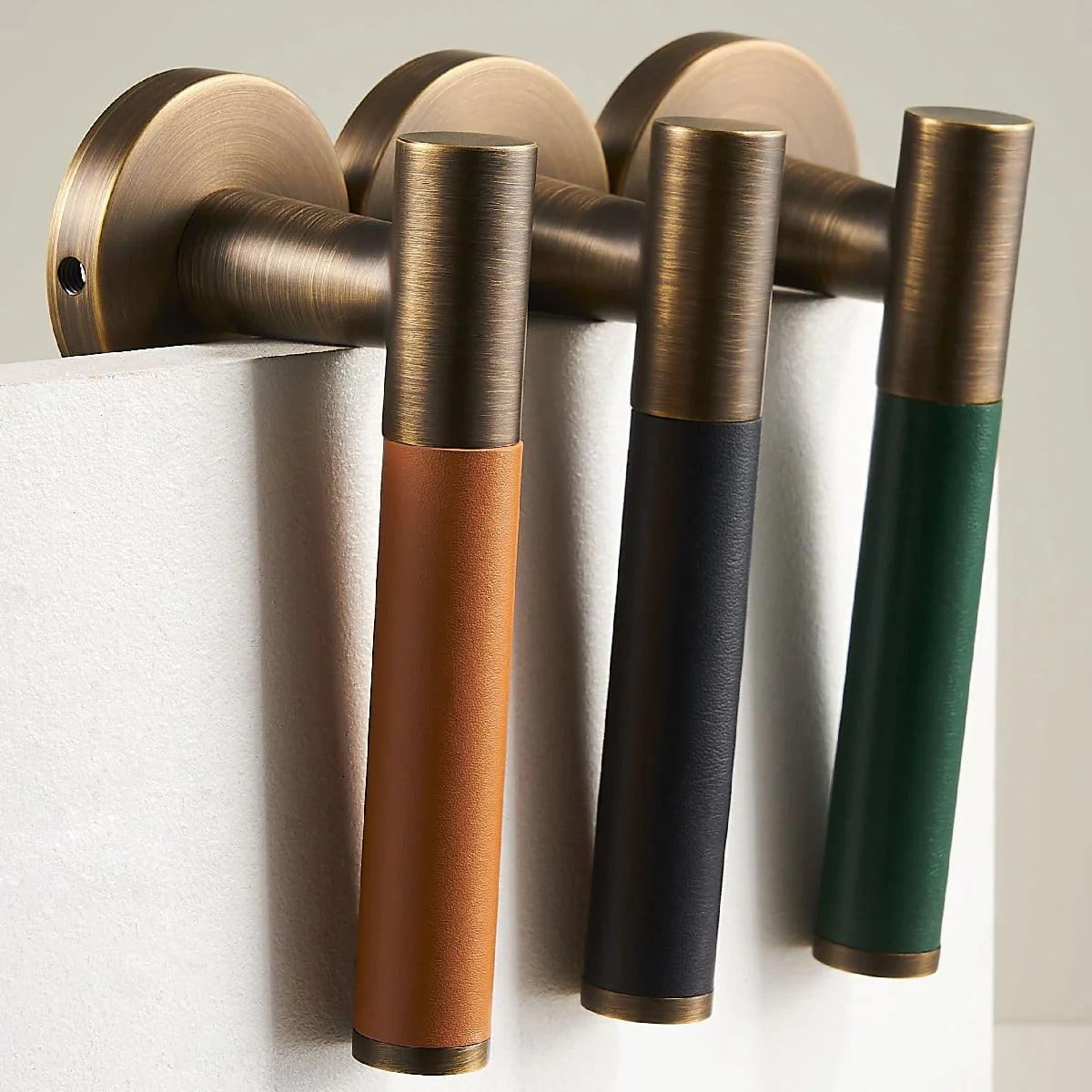 AMINTA / SOLID BRASS & LEATHER / DOOR HANDLES - Handle Shop Couture 