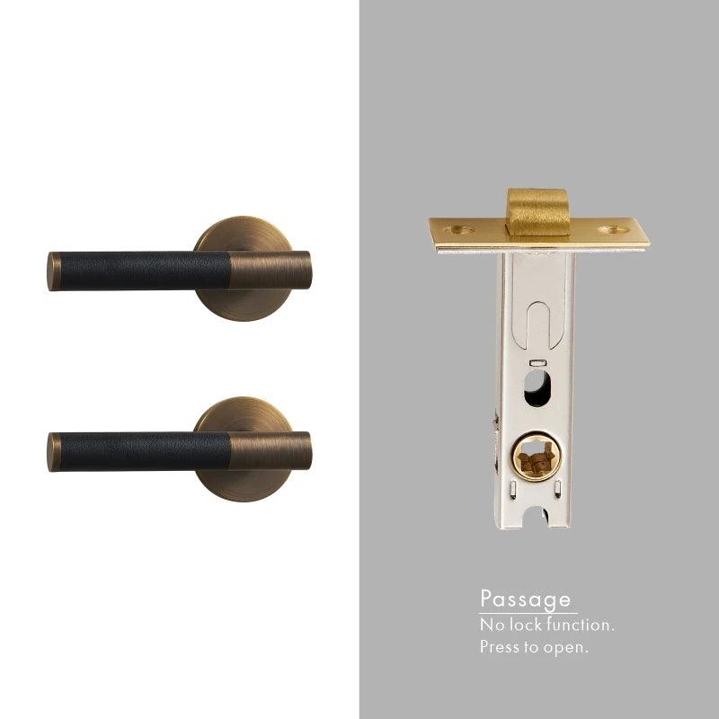 AMINTA / SOLID BRASS & LEATHER / DOOR HANDLES - Handle Shop Couture 