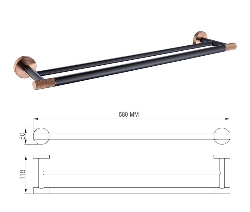 KOS / BATHROOM HARDWARE SET / KNURLED / ROSE GOLD & MATTE BLACK - Handle Shop Couture 