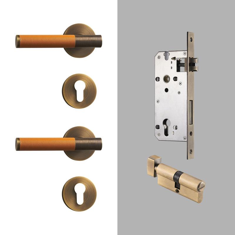 AMINTA / SOLID BRASS & LEATHER / DOOR HANDLES - Handle Shop Couture 