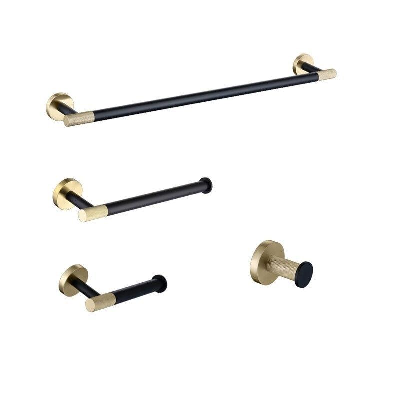 KOS / BATHROOM HARDWARE SET / KNURLED / POLISHED GOLD & MATTE BLACK - Handle Shop Couture 