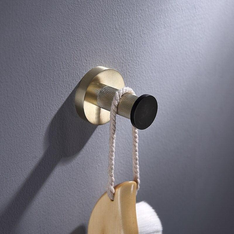 KOS / BATHROOM HARDWARE SET / KNURLED / POLISHED GOLD & MATTE BLACK - Handle Shop Couture 