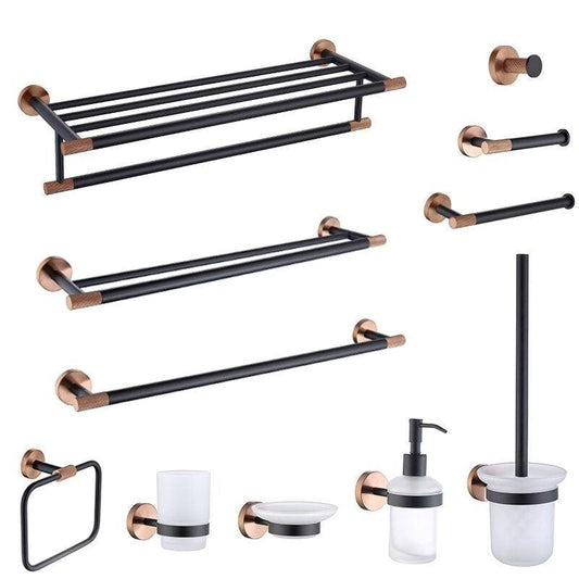 KOS / BATHROOM HARDWARE SET / KNURLED / ROSE GOLD & MATTE BLACK - Handle Shop Couture 