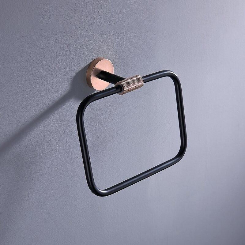 KOS / BATHROOM HARDWARE SET / KNURLED / ROSE GOLD & MATTE BLACK - Handle Shop Couture 