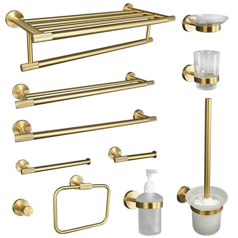 KOS / BATHROOM HARDWARE SET / KNURLED / SATIN GOLD - Handle Shop Couture 